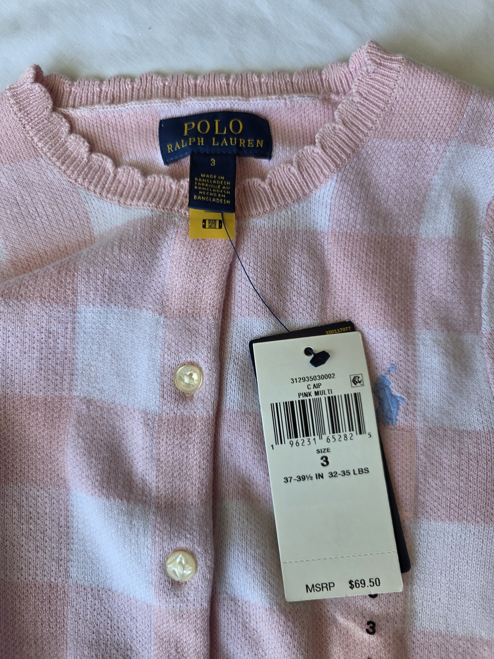 Polo by Ralph Lauren Pink and White Gingham Cardigan Sweater - Picture 4 of 5